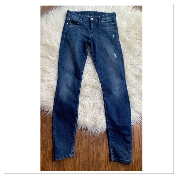 MOTHER Denim - Mother The Looker Skinny Jeans In Dark Graffiti Wash Blue Size 25